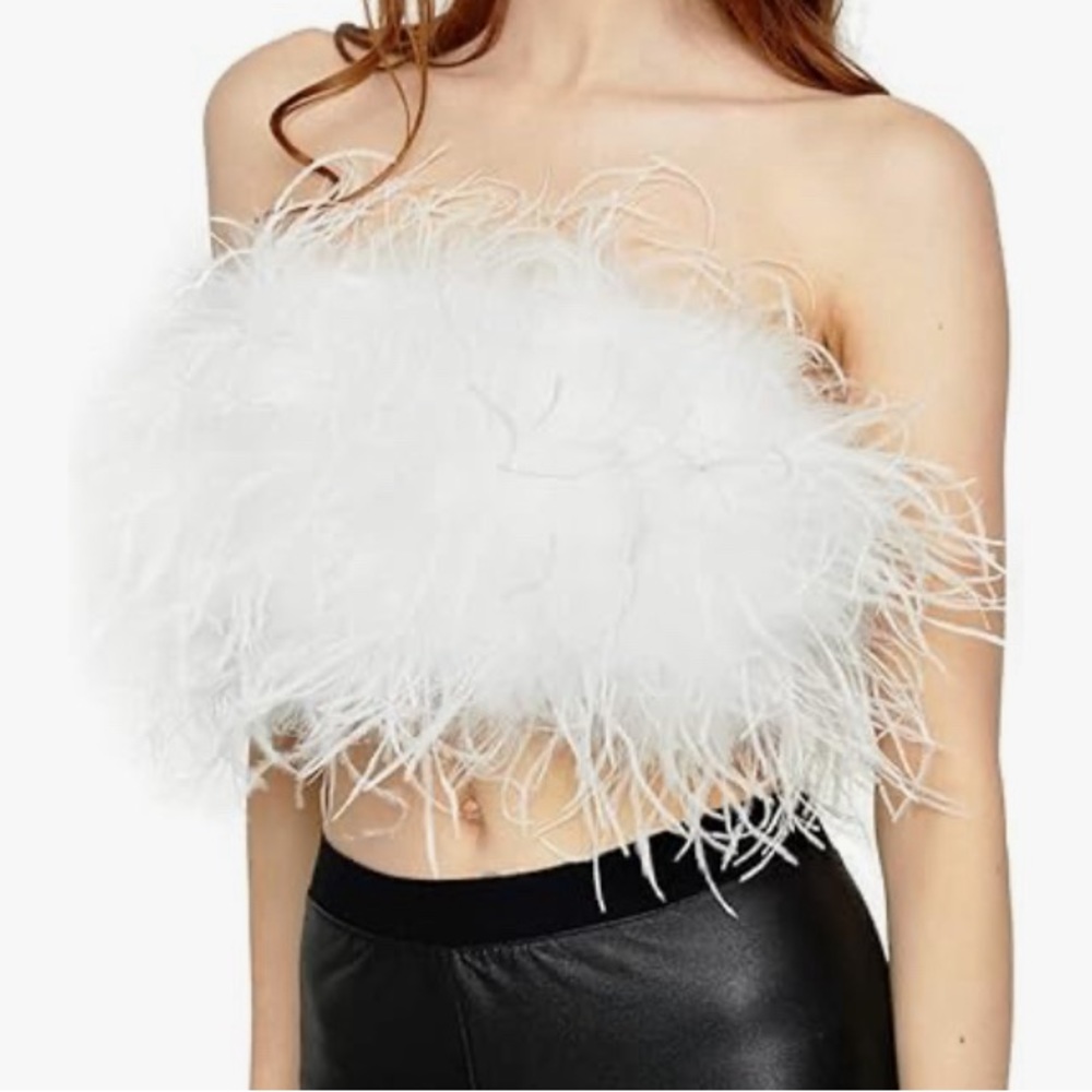 Real Ostrich Feather Strapless Top - White